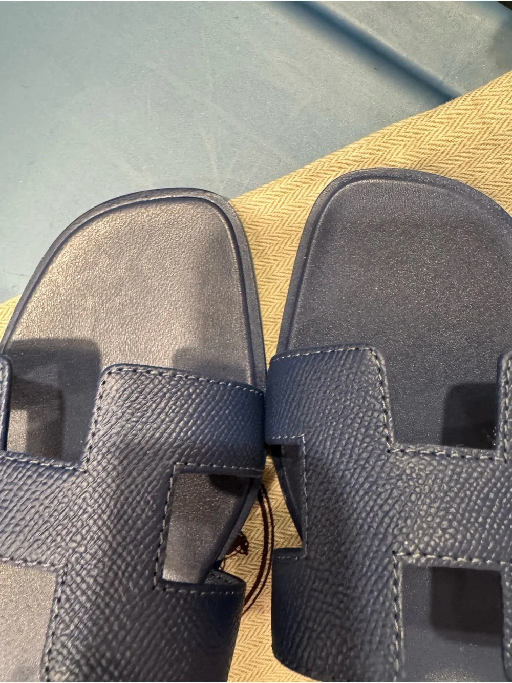 Hermes Oran Slide Sandals in Navy Blue - Picture 3 of 3